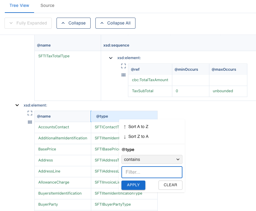 Advanced filtering capabilities in tree view allowing users to search and filter complex data structures